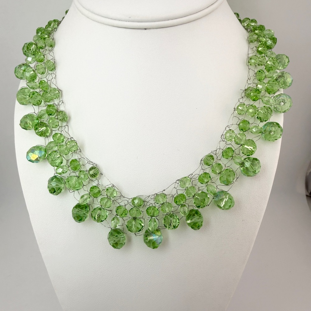 Wire Wrapped Green Crystal Beaded Necklace with Magnetic Clasp Bundle 3/$15